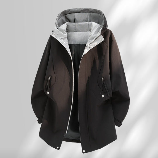 Herren Wasserabweisende Oversize-Utility-Übergangsjacke mit Kapuze und verdecktem Zwei-Wege-Reißverschluss Nord Taschen
