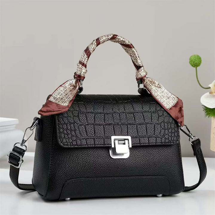 Damen elegante Handtasche mit abnehmbarem Tragegurt und dekorativem Schal Nord Taschen