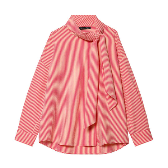 Damen Oversize Bluse mit Schleifenkragen und feinen Streifen Nord Taschen