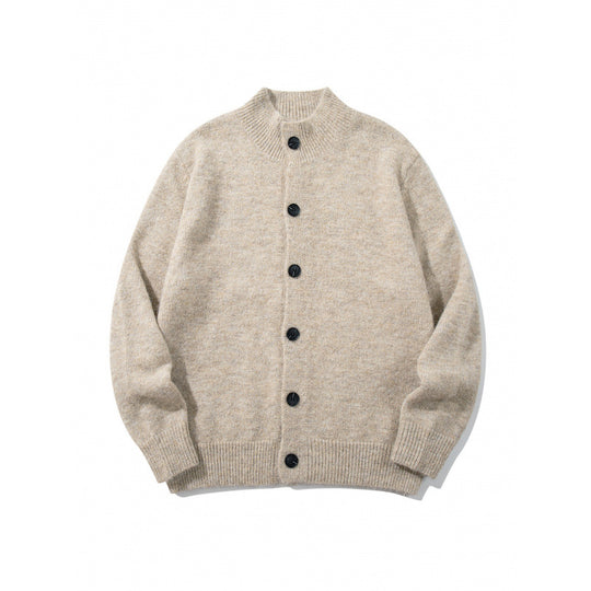Unisex Boxy-Mohair‑Mix‑Cardigan mit halbhohem Kragen und durchgehender Knopfleiste Nord Taschen