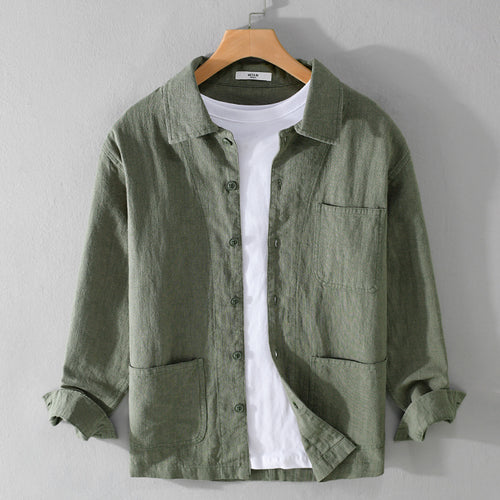 Herren Leinenhemdjacke mit aufgesetzten Taschen und legerer Passform Nord Taschen