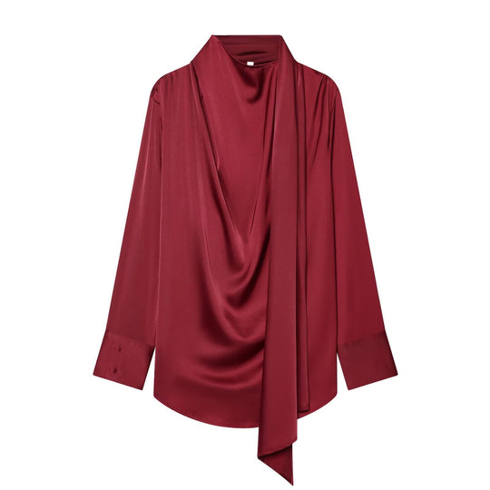 Damen Drapierte Oversize-Bluse mit Schluppe und Stehkragen Nord Taschen