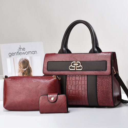 Damen elegante Handtasche im Set mit abnehmbarer Clutch und Portemonnaie Nord Taschen