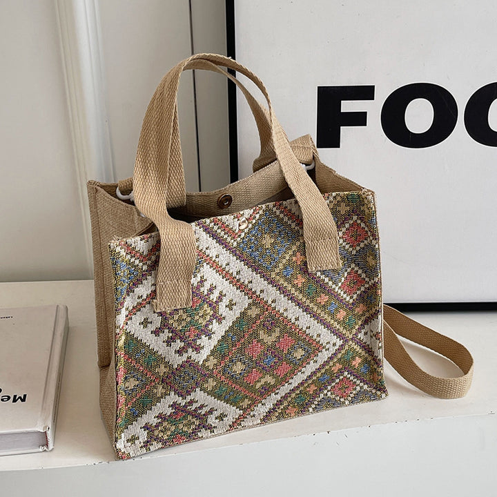 Damen Jute-Tasche mit kunstvollem geometrischen Muster Nord Taschen