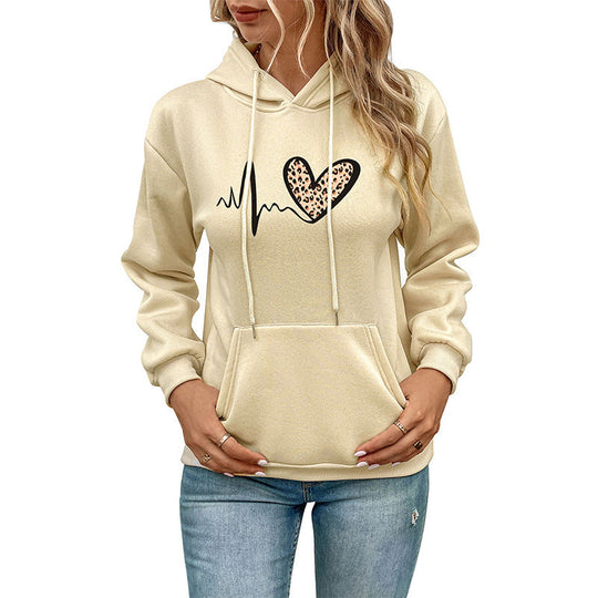 Damen Kapuzensweatshirt mit Leoparden‑Herz‑Print und Kängurutasche Nord Taschen