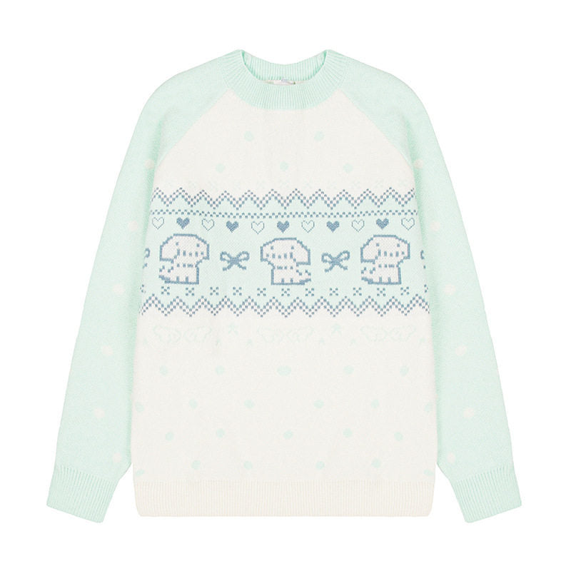 Damen Strickpullover mit Norwegermuster, Raglanärmeln und Rundhalsausschnitt Nord Taschen