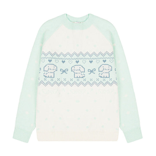 Damen Strickpullover mit Norwegermuster, Raglanärmeln und Rundhalsausschnitt Nord Taschen