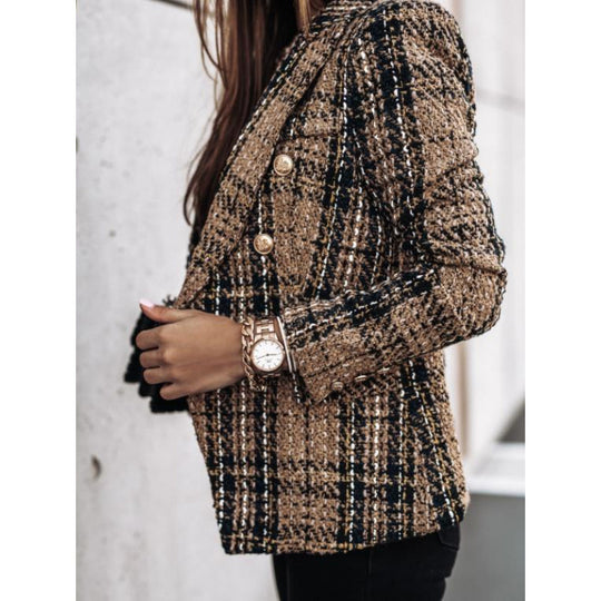 Damen Tweed-Blazer im Glencheck mit doppelreihiger Knopfleiste Nord Taschen