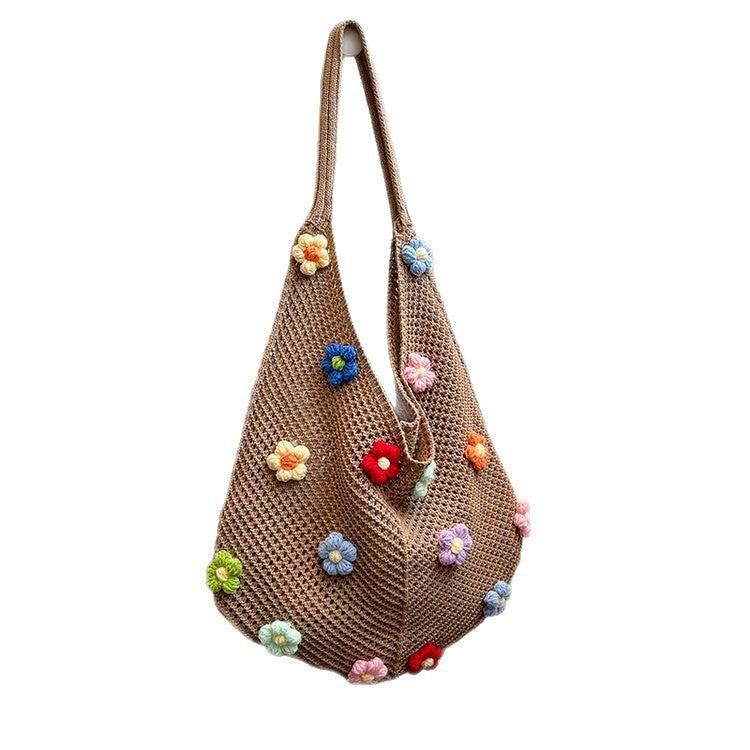 Damen modische Netz-Beuteltasche mit bunten Blumen-Applikationen Nord Taschen