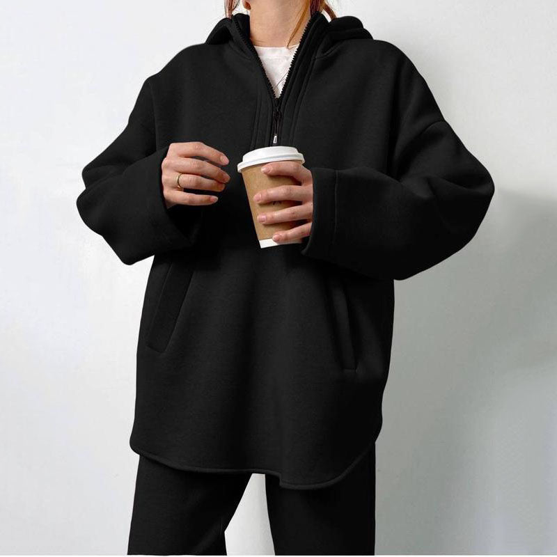Damen lässiger Hoodie mit hochwertigem Reißverschluss und elastichem Bund