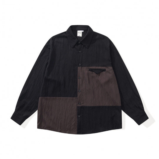Unisex Oversize-Hemdjacke im Patchwork-Look mit Kentkragen und Brusttasche Nord Taschen
