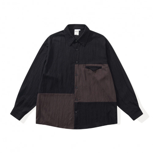 Unisex Oversize-Hemdjacke im Patchwork-Look mit Kentkragen und Brusttasche Nord Taschen