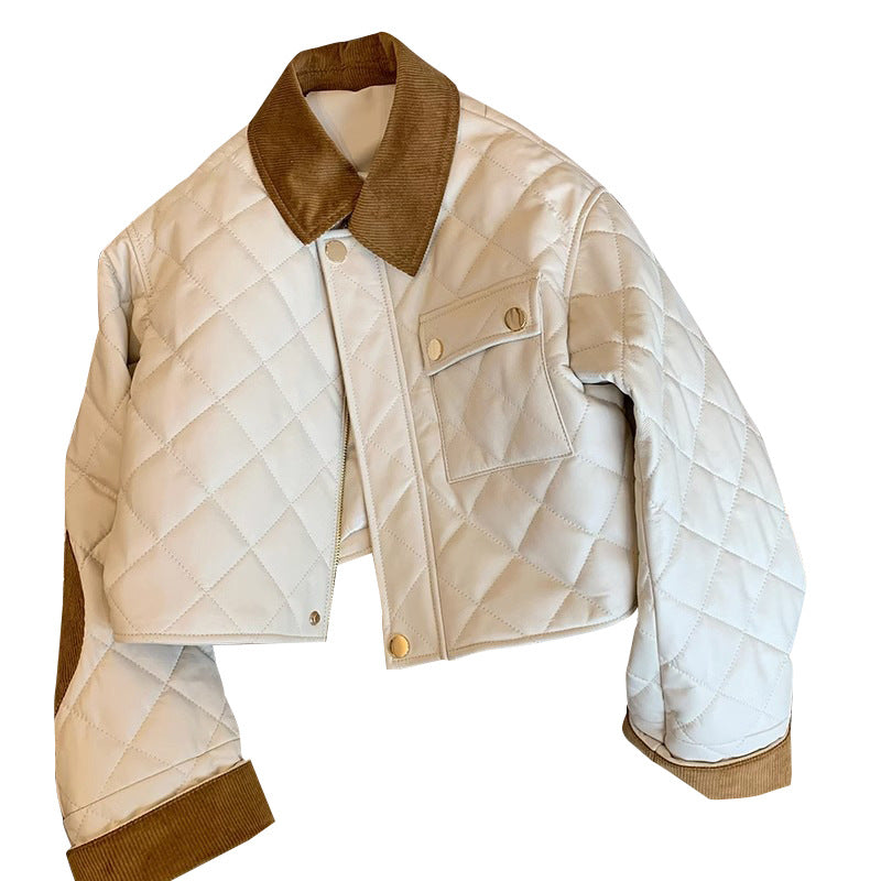 Damen Gesteppte kurz geschnittene Bomberjacke mit Cordkragen, Druckknopfverschluss und Pattentaschen Nord Taschen