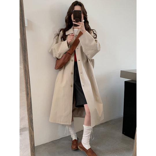 Damen Langer Oversize-Mantel im Trenchstil mit weitem Schnitt und klassischem Revers Nord Taschen