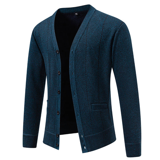 Herren Strukturierter Feinstrick-Cardigan mit Chevron‑Muster, V‑Ausschnitt und Eingrifftaschen Nord Taschen