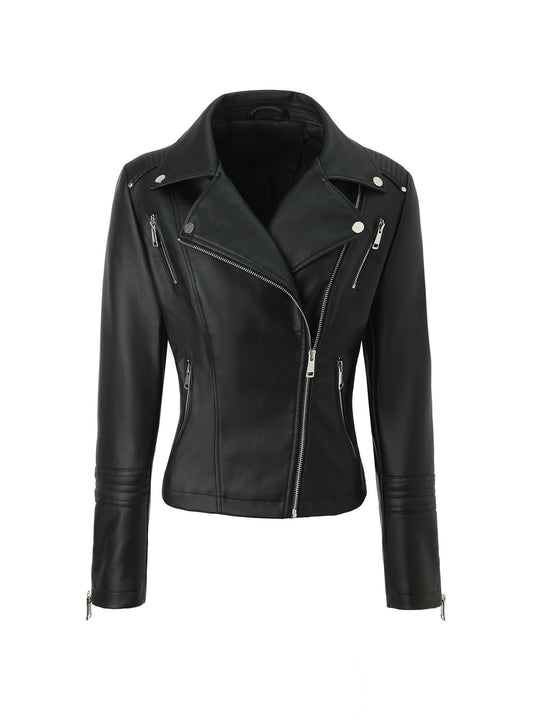 Damen Taillierte Bikerjacke aus softem Kunstleder mit gesteppter Schulter- und Ärmelpartie Nord Taschen