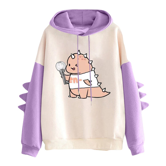 Damen nan Kapuzenpullover mit niedlichem Frosch-Motiv, Kängurutasche und volumigen Ärmelapplikationen Nord Taschen