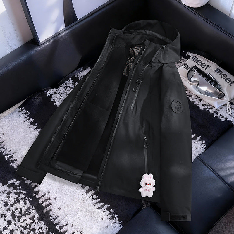 Damen Leichte wasserdichte Kapuzenjacke mit Teddy‑Charm und verdeckten Reißverschlusstaschen Nord Taschen