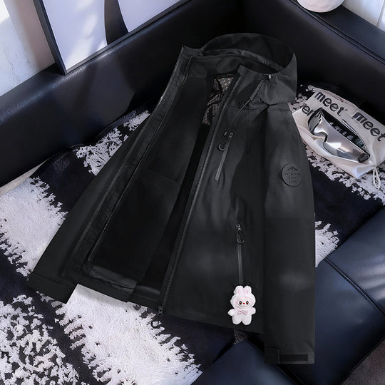 Damen Leichte wasserdichte Kapuzenjacke mit Teddy‑Charm und verdeckten Reißverschlusstaschen Nord Taschen