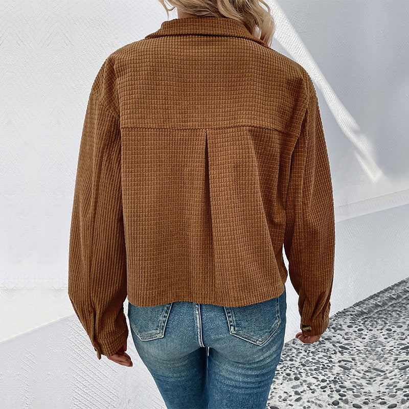 Damen Lässige Kordjacke mit Knopfleiste Nord Taschen