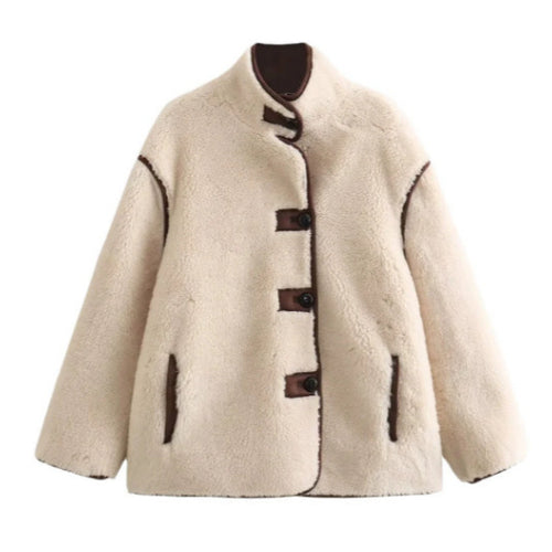 Damen 100+ kuschelige Teddy‑Jacke im Schaffell‑Look mit Stehkragen Nord Taschen