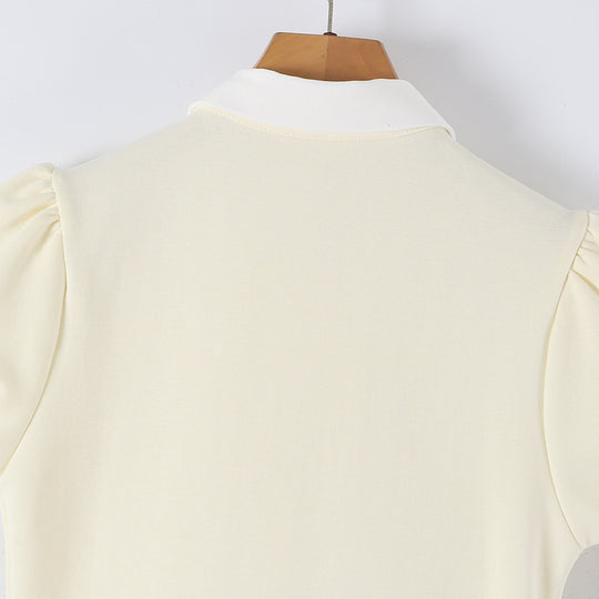 Damen Figurbetontes Hemdblusenkleid mit Puffärmeln und plissiertem Faltenrock Nord Taschen