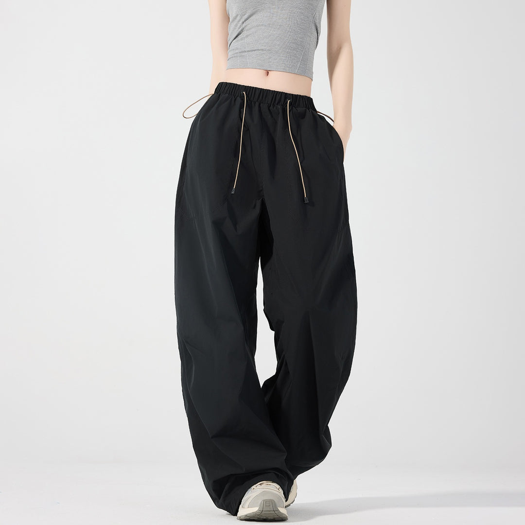 Damen Weite Nylon-Baggyhose mit elastischem Tunnelzugbund & Utility‑Taschen Nord Taschen