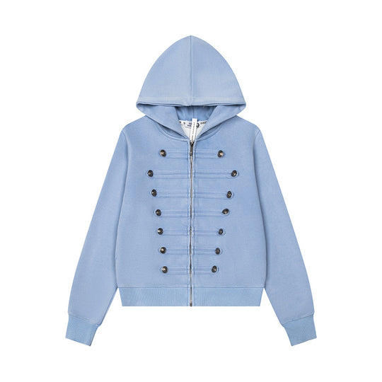 Damen Kapuzen-Sweatjacke mit militärischer Knopfverzierung und durchgehendem Reißverschluss Nord Taschen