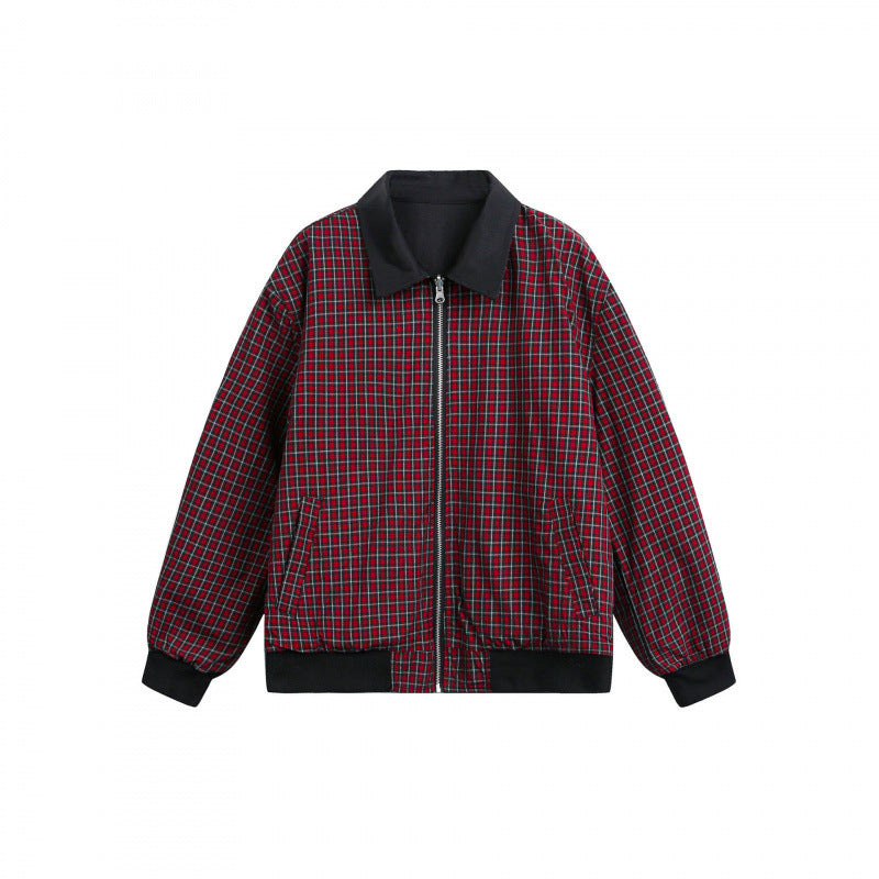 Unisex Wende-Reißverschlussjacke mit kariertem Muster und glatter Rückseite Nord Taschen