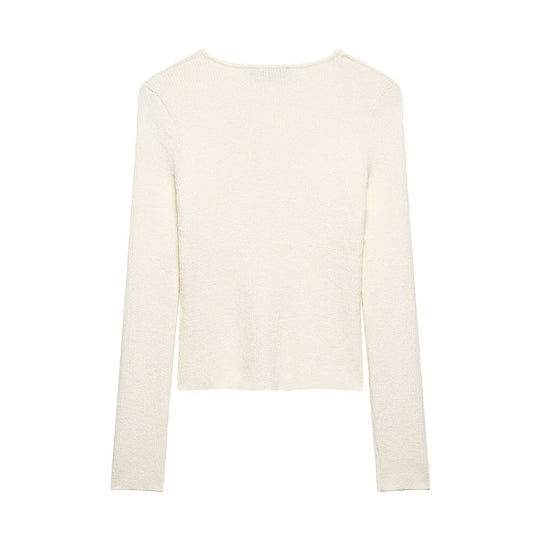 Damen Asymmetrische Bouclé-Strickjacke mit V-Ausschnitt und dekorativer Knopfleiste Nord Taschen