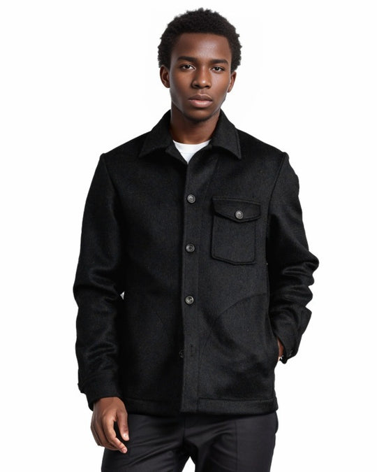 Herren Wollmix-Workerjacke mit Brusttasche und Hemdkragen Nord Taschen