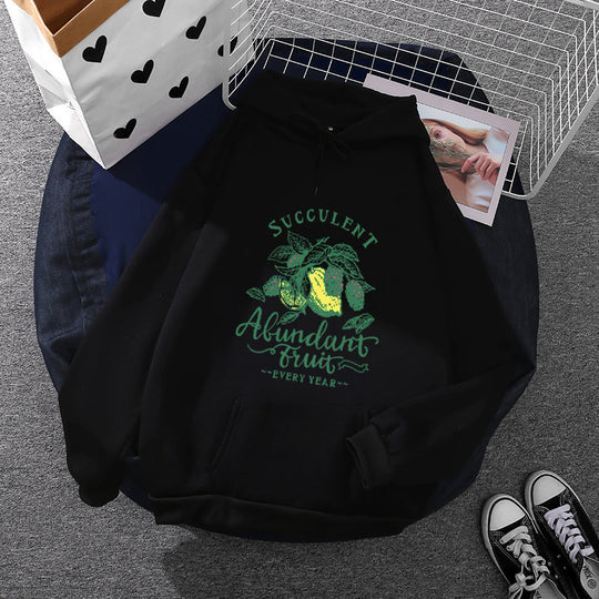 Damen nan Kapuzenpullover im Relaxed-Fit mit botanischer Frucht-Illustration und Kängurutasche Nord Taschen