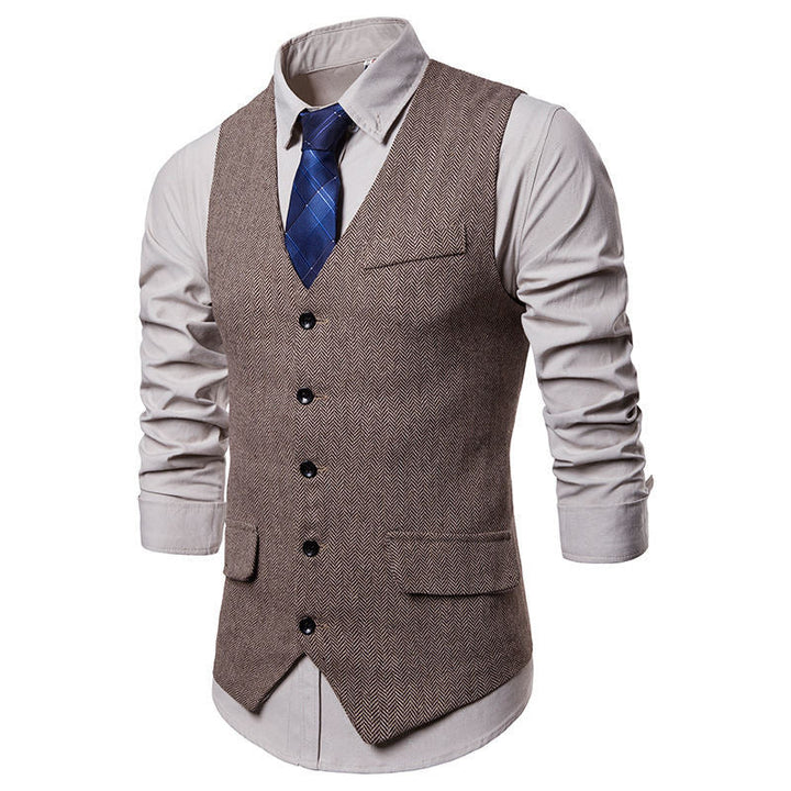 Herren elegante Weste im klassischen Herringbone-Design mit praktischen Taschen