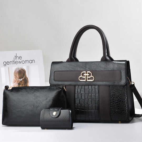 Damen elegante Handtasche im Set mit abnehmbarer Clutch und Portemonnaie Nord Taschen