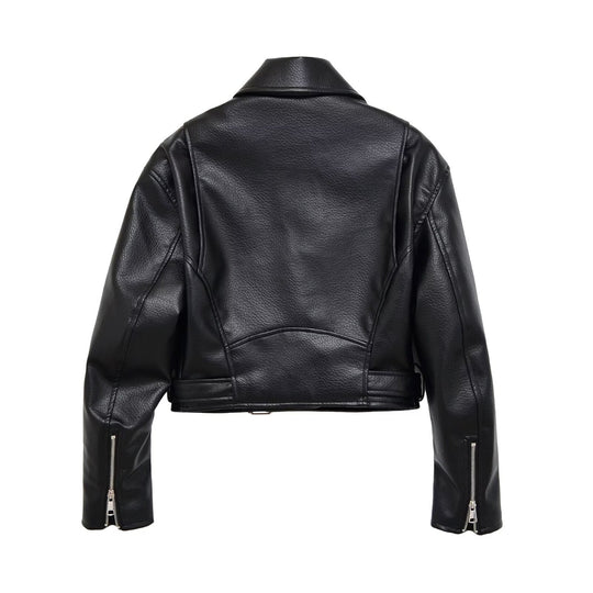 Damen Bikerjacke aus veganem Lederimitat mit asymmetrischem Reißverschluss und Taillengürtel Nord Taschen