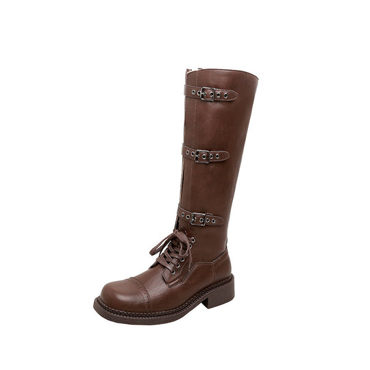 Damen kniehohe Schnürstiefel mit Zier- und Verstellschnallen Nord Taschen