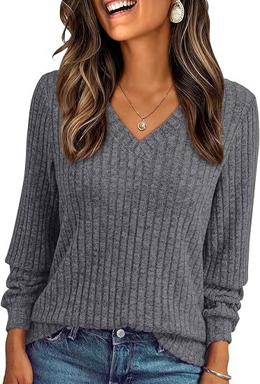 Damen Weicher Rippstrickpullover mit V-Ausschnitt Nord Taschen