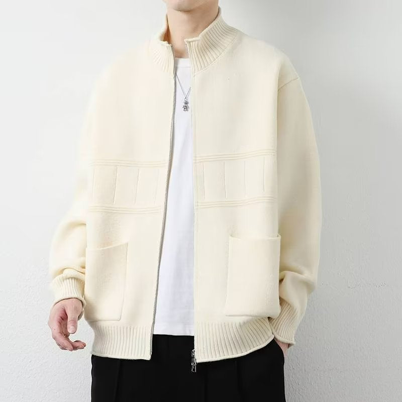 Herren Trendige Strickjacke mit hohen Kragen und Reißverschluss Nord Taschen