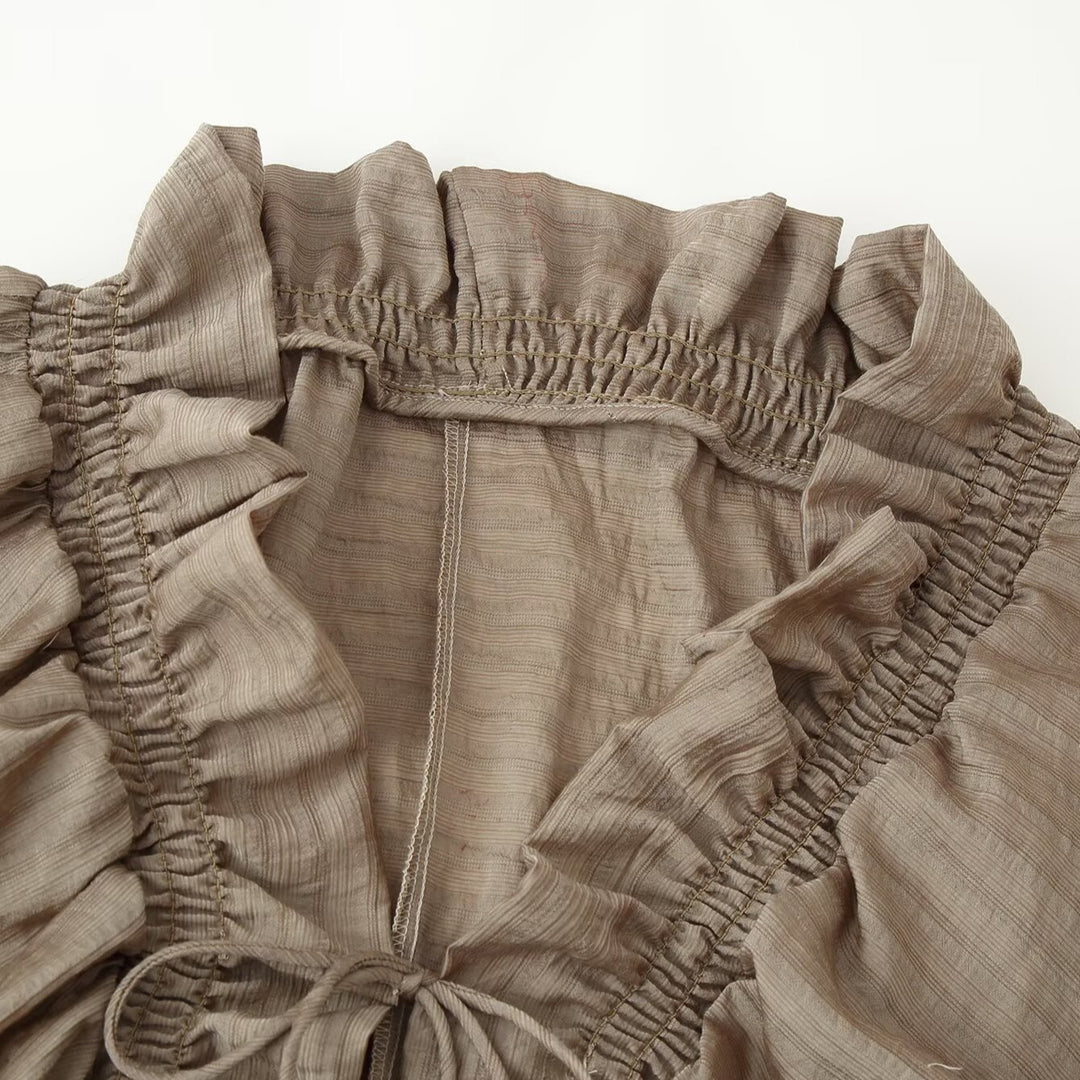 Damen Romantische Rüschenbluse im Boho-Stil mit Bindeband und gerafften Manschetten Nord Taschen