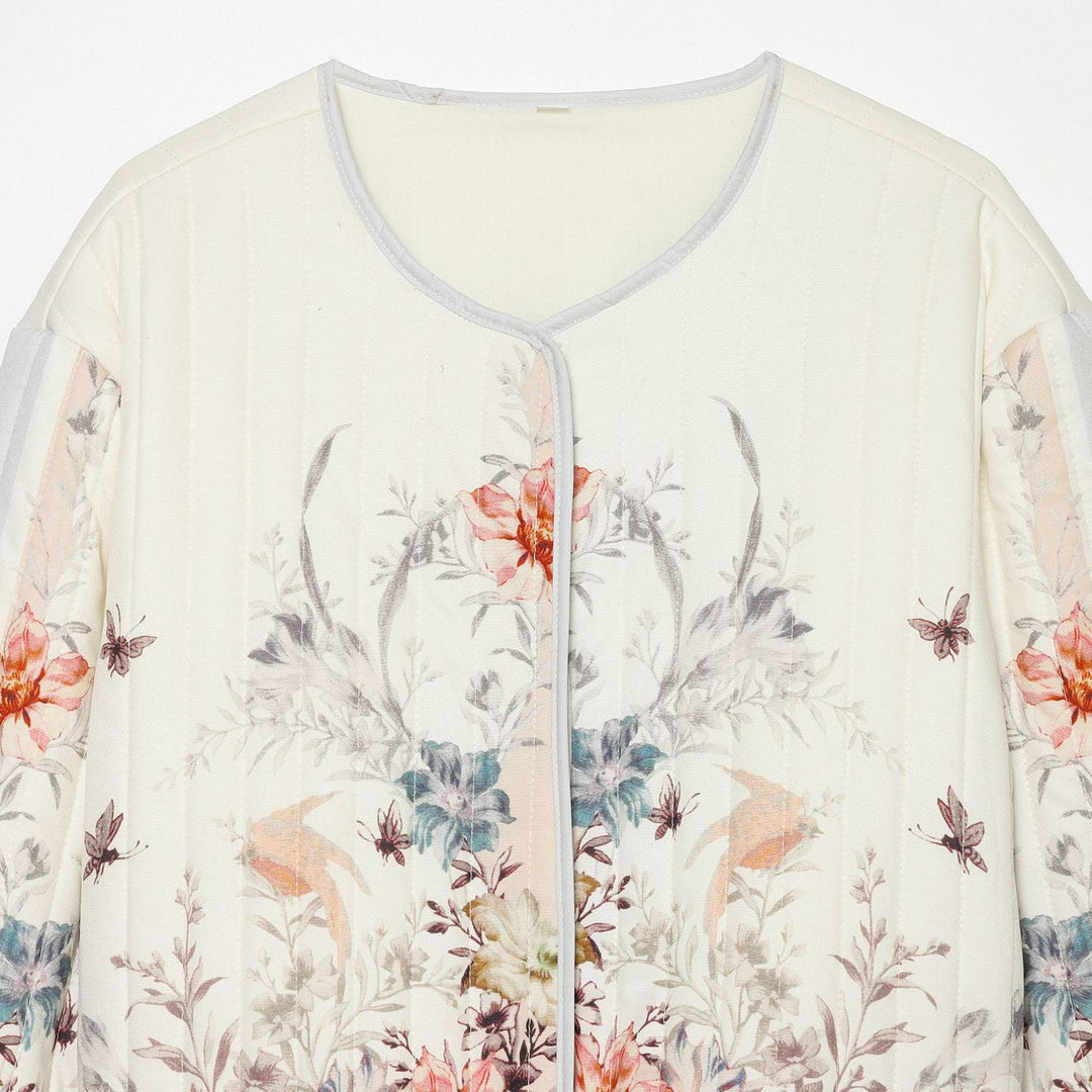 Damen Gepolsterte Cropped Jacke mit floralem Alloverprint und Rundhalsausschnitt Nord Taschen