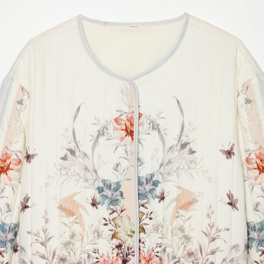 Damen Gepolsterte Cropped Jacke mit floralem Alloverprint und Rundhalsausschnitt Nord Taschen