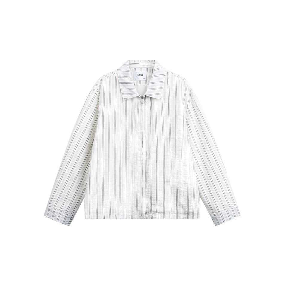 Unisex Leichte gestreifte Overshirt‑Jacke mit Hemdkragen und verdecktem Reißverschluss Nord Taschen