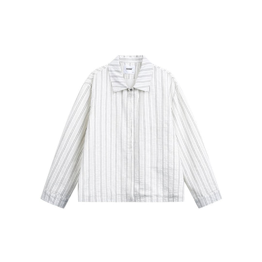 Unisex Leichte gestreifte Overshirt‑Jacke mit Hemdkragen und verdecktem Reißverschluss Nord Taschen