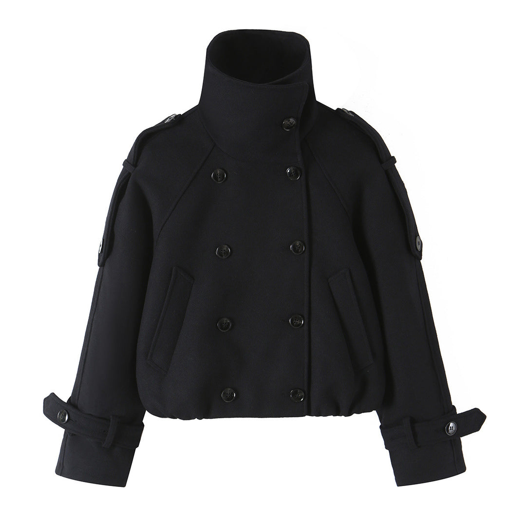 Damen Kurze Doppelreihige Cabanjacke mit hohem Stehkragen und Schulterriegeln Nord Taschen