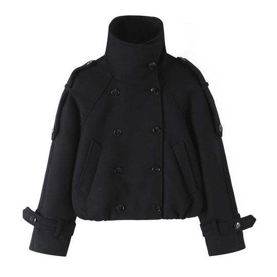 Damen Kurze Doppelreihige Cabanjacke mit hohem Stehkragen und Schulterriegeln Nord Taschen