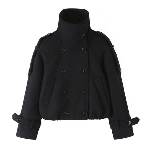 Damen Kurze Doppelreihige Cabanjacke mit hohem Stehkragen und Schulterriegeln Nord Taschen