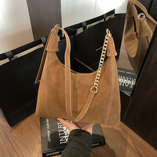 Damen schicke Hobo-Tasche aus weichem Wildleder mit dekorativen Nähten Nord Taschen