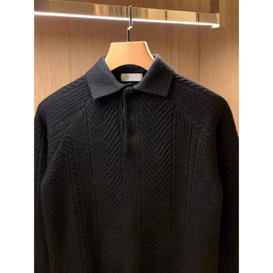 Herren Feinstrick-Polopullover mit halber Knopfleiste und Zopfmuster Nord Taschen