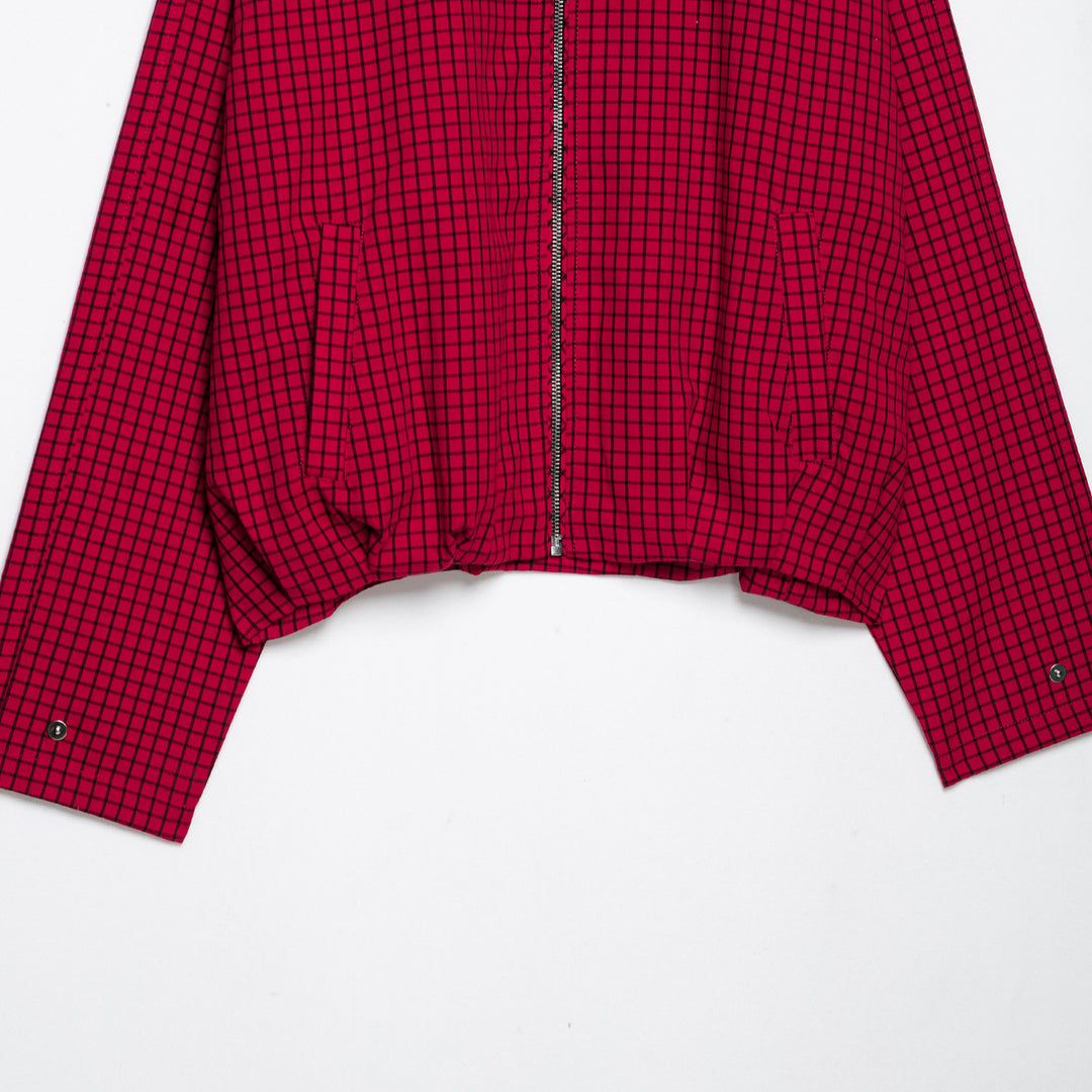 Damen Karierte Cropped Jacke mit Stehkragen und Reißverschluss Nord Taschen