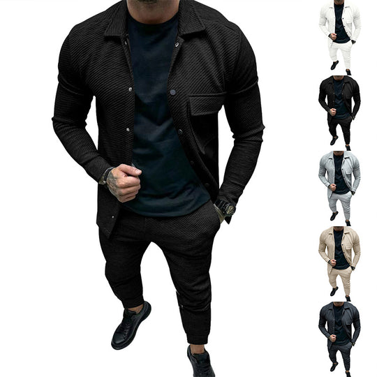 Herren Strukturiertes Jersey-Freizeitset mit Overshirt und Tapered Jogginghose Nord Taschen